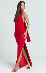 Francis Maxi Dress - Halter Ruched Backless Dress in Red