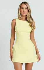Freddie Mini Dress - Boat Neck Fit and Flare Dress in Lemon