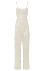 Carlie Jumpsuit - Straight Neck Strappy Sequin in Champagne