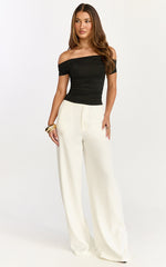 Gena Top - Off Shoulder Gathered Short Sleeve Top in Black