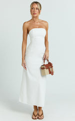 Genni Midi Dress - Strapless A Line Linen Blend Dress in White
