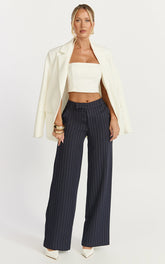 Georgie Pants - Mid Rise Straight Leg Pinstripe Pants in Dark Navy
