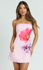 Gliza Mini Dress - Strapless Floral Dress in Pink Floral