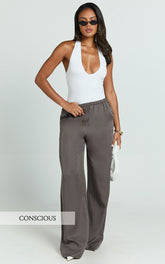 Grace Pants - Low Rise Elasticated Waist Wide Leg Pants in Slate Grey