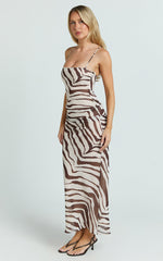 Gwendolyn Maxi Dress - Zebra Bias Spaghetti Strap Dress in Choc Zebra