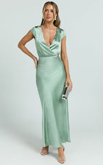 Hailey Midi Dress - Cap Sleeve V Neck Dress in Sage