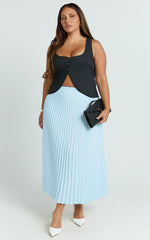 Harlee Midi Skirt - Pleated High Waist A Line Skirt in Pastel Blue