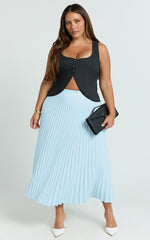 Harlee Midi Skirt - Pleated High Waist A Line Skirt in Pastel Blue