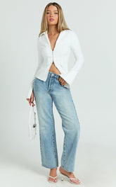 Hartley Top - Long Sleeve Zip Through Fitted Shirt in White
