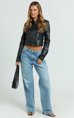 Heather Jacket - Faux Leather Crop Fitted Jacket in Black
