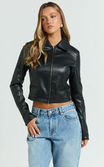 Heather Jacket - Faux Leather Crop Fitted Jacket in Black