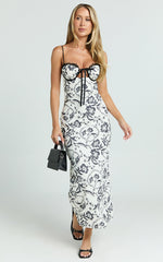 Helen Midi Dress - Strappy Balconette Tie Front Column Dress in Renaissance Floral Print
