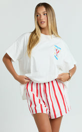 Hina Two Piece Top and Shorts Set - Lobster T-Shirt Set in Red/White