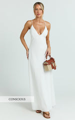 Hinata Maxi Dress - Linen Blend Slip Dress in Off White