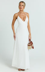Hinata Maxi Dress - Linen Blend Slip Dress in Off White