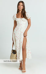 Imani Midi Dress - Puff Sleeve Square Neck Circle Skirt Dress in Cream