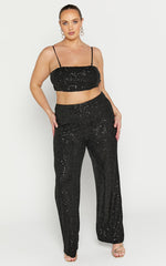 Imogen Two Piece Set - Bandeau Top and Straight Pants Set in Black Sequin