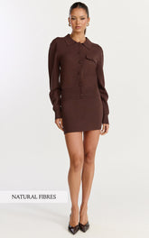 Isabel Mini Skirt - Mid Waist Knit Skirt in Chocolate