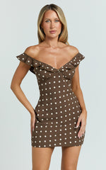 Isla Mini Dress - Ruffle Sleeve A Line Dress in Chocolate Polka Dot