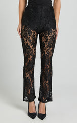 Jaclyn Pants - Mid Waist Lace Straight Leg Pants in Black