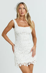 Jane Mini Dress - Square Neck Lace Dress in White