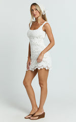 Jane Mini Dress - Square Neck Lace Dress in White