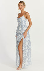 Janezkie Maxi Dress - Femme Tiered Jacquard Formal Dress in Light Blue