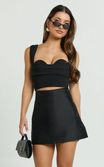 Janice Mini Skirt - High Waisted A-line Skirt in Black