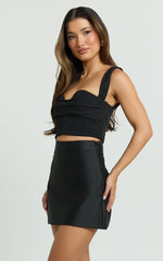 Janice Mini Skirt - High Waisted A-line Skirt in Black
