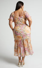 Jasalina Midi Dress - Puff Sleeve Dress in Elegant Rose