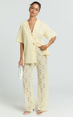Jemma Two Piece Set - Relaxed Shirt and Lace Pants Set in Butter Yellow
