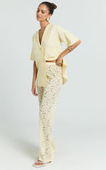 Jemma Two Piece Set - Relaxed Shirt and Lace Pants Set in Butter Yellow