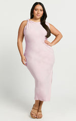 Jessenia Midi Dress - Linen High Neck Dress in Soft Pink