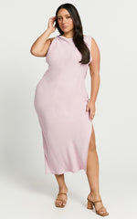 Jessenia Midi Dress - Linen High Neck Dress in Soft Pink