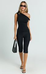 Jialeen Top - Off Shoulder Twist Asymmetrical Sleeve Top in Black