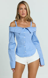 Jona Top - Off The Shoulder Shirt in Blue