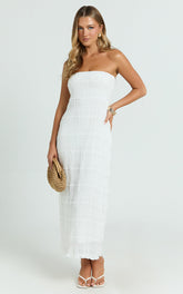 Jovi Midi Dress - Ruched Column Dress in White