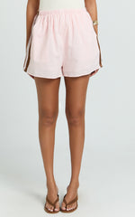 June Short - Linen Look Side Stripe Short in Pink Choc