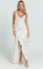 Justine Maxi Dress - Jacquard V Neck Ruffle Tiered Dress in Romantic Ditsy Print