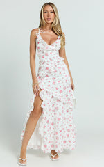 Justine Maxi Dress - Jacquard V Neck Ruffle Tiered Dress in Romantic Ditsy Print