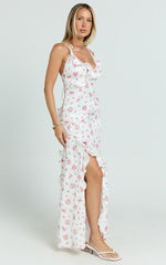 Justine Maxi Dress - Jacquard V Neck Ruffle Tiered Dress in Romantic Ditsy Print