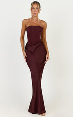 Kailani Maxi Dress - Strapless Corset Bodice Lace Up Back Dress in Chocolate