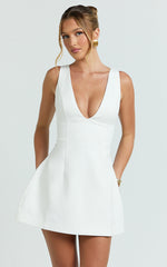 Karissa Mini Dress - V Neck Fit And Flare Dress in White