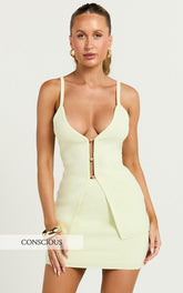 Kelly Two Piece Set - Recycled Long Line Knitted Top and Fitted Knitted Skirt in Lime