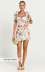 Kelsie Mini Skirt - Linen Mid Waist Side Split Skirt in Summer Chintz