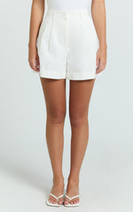 Khaimy Shorts - High Waisted Cuffed Shorts in White