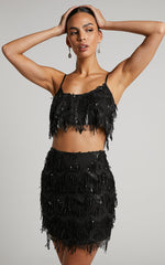 Khrizza Top - Sequin Diamond Mesh Cropped Cami Top in Black