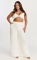 Kingston Two Piece Set - Twist Front Twill and Wide Leg Pants Set in White