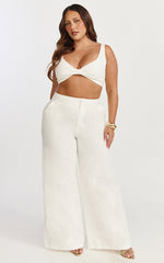 Kingston Two Piece Set - Twist Front Twill and Wide Leg Pants Set in White