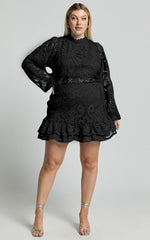 Kiss Me Now Mini Dress - Long Puff Sleeve Dress in Black Lace